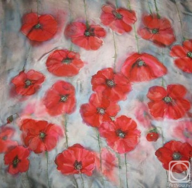 Zarechnova Yulia. Silk scarf "Red Poppies"