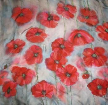 Silk scarf "Red Poppies". Zarechnova Yulia