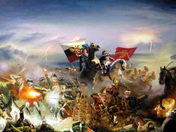 Russian Tsar Peter I and the ruler of Moldova Dimitrie Cantemir in the battle with the Turks and Crimean Tatars, 1711