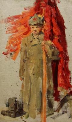 Red Army soldier with a banner. Gremitskikh Vladimir
