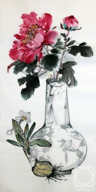 Mishukov Nikolay. Peonies in a vase and daffodils
