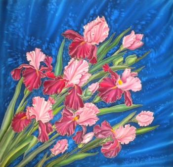 Batik-scarf "Bearded irises". Moskvina Tatiana