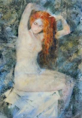 Seated girl with red hair