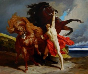 Automedon tames the horses of Achilles. Henri Regnault
