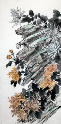 Chrysanthemums on stones