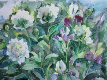 White peonies and irises. Kruppa Natalia