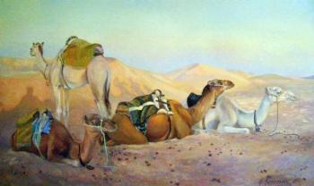 Caravan in rest (Desert Sahara). Berezina Elena