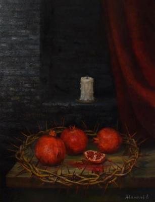 Still-life with pomegranates and a crown of thorns. Avanesov Vladislav