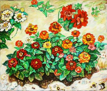 Composition with zinnias