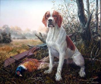 Pointer with pheasant