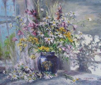 Wild flowers in a blue vase (Flowers In Vase). Kruglova Svetlana