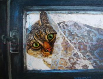 From the old window on the world watched the cat. Chuprina Irina