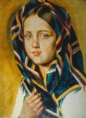 Copy of the painting by A.G. Venetsianov "Girl in a headscarf" (fragment). Rychkov Ilya