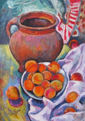 Jug and apricots