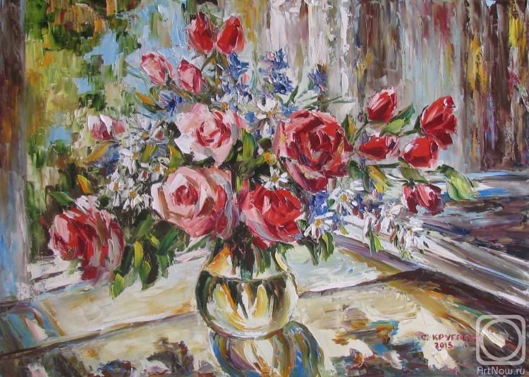 Kruglova Svetlana. Roses and daisies on the window