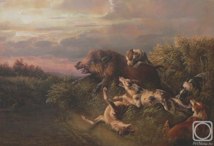 Rogov Vladimir. Boar baiting. Friedrich Gauerman, 1807-1862 (copy)