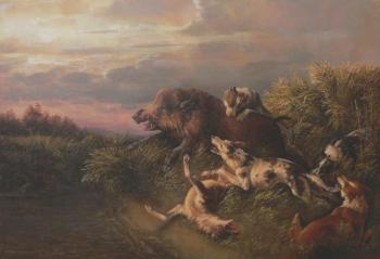 Boar baiting. Friedrich Gauerman, 1807-1862 (copy). Rogov Vladimir