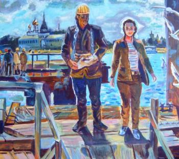Copy of the painting by A.Belykh "Bridge Builders"
