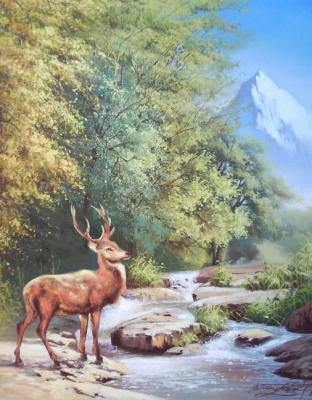 Mountain  with a deer