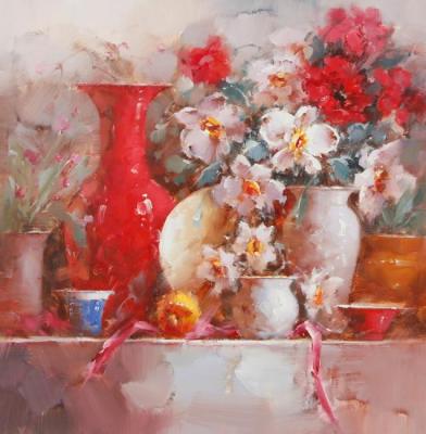 Still life with flowers and utensils. Solovyov Vasily