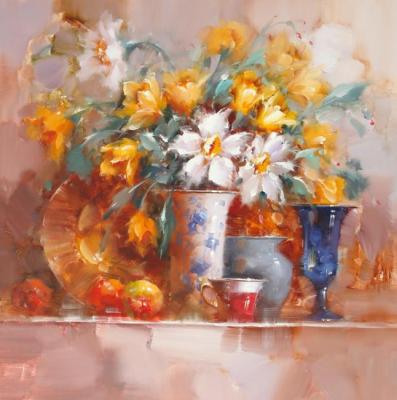 Bouquet with yellow tulips and daffodils. Solovyov Vasily