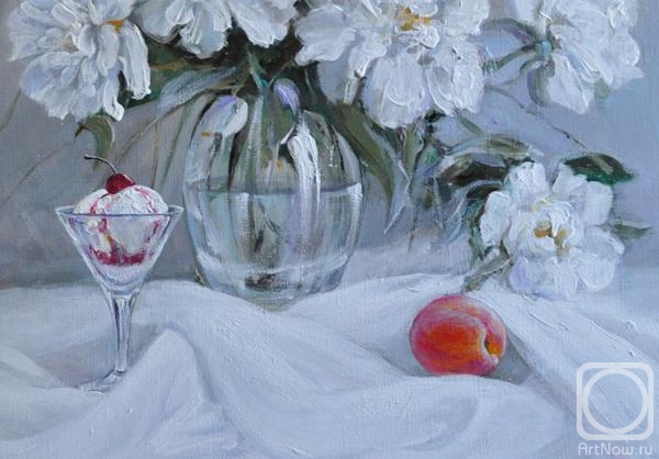 Zhukoff Fedor. Still life with peonies and ice cream (fragment)