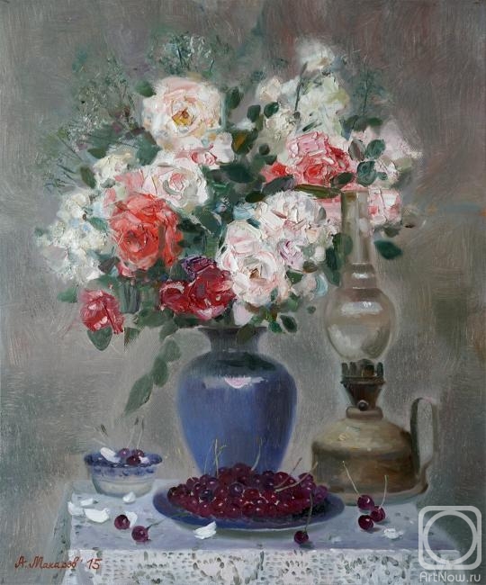 Makarov Anton. Kerosene lamp and a summer bouquet
