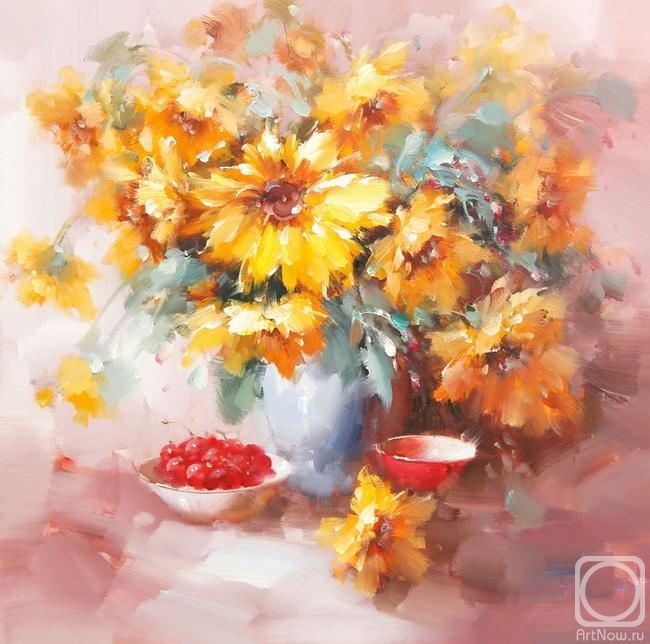 Solovyov Vasily. Cherries and sunflowers