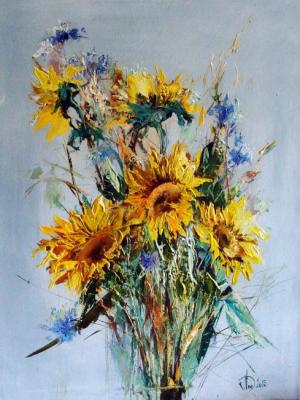 Sunflowers with cornflowers. Lednev Alexsander