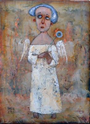 Elderly angel with dandelion. Yanin Alexander