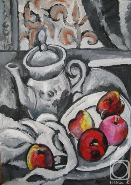 Ixygon Sergei. Teapot and fruits on the table