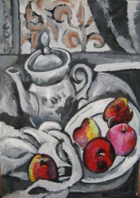 Teapot and fruits on the table