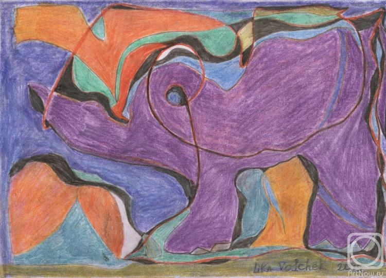 Volchek Lika. Purple Elephant and bird