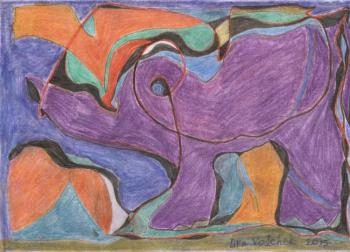 Purple Elephant and bird. Volchek Lika