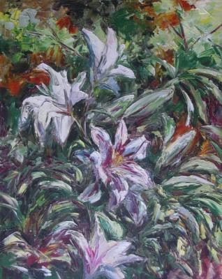 Lilies and white with a red heart (Pictures With Flowers). Kruglova Svetlana