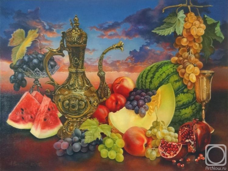 Vlasov Andrej. Still life with fruit at sunset-2