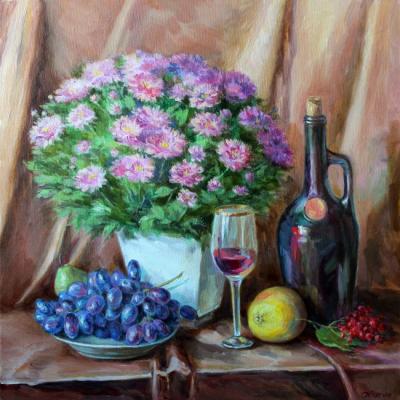 Wine and chrysanthemums