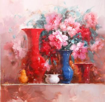 Vases and bouquet of peonies. Solovyov Vasily