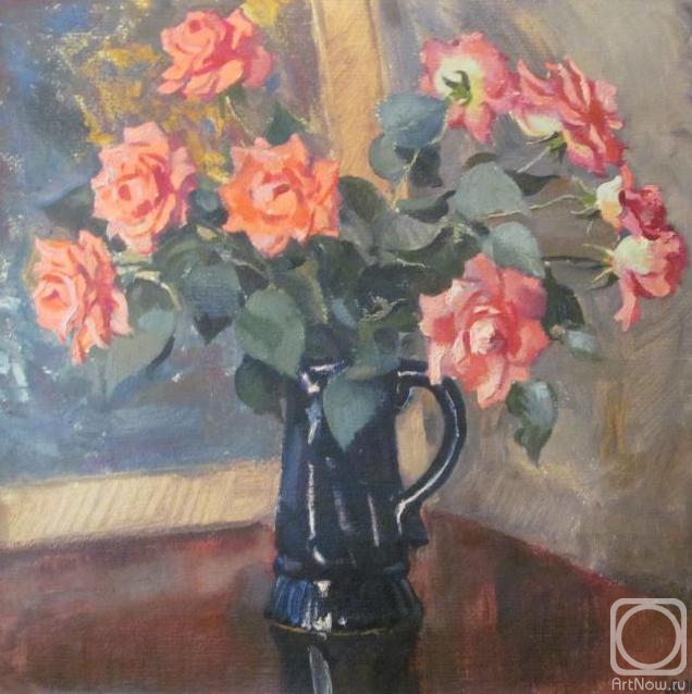 Lapovok Vladimir. Roses in a blue jug