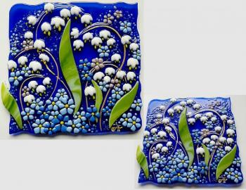 Repina Elena . Fusing panel "Forest coolness 2" fused glass