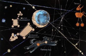 Map of constellations of small children. The project design of walls in children's entertainment center of the" Cosmos"