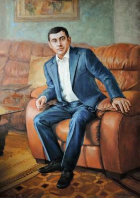 The man's portrait in a leather chair. Simonova Olga