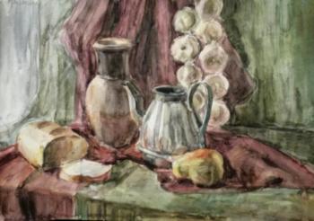 Still life with garlic and bread. Kazmina Olga