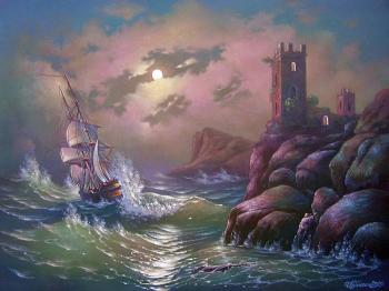 Storm on the sea at night. Kulagin Oleg