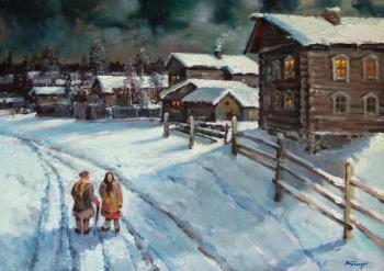 Moonlight night. Russian Village