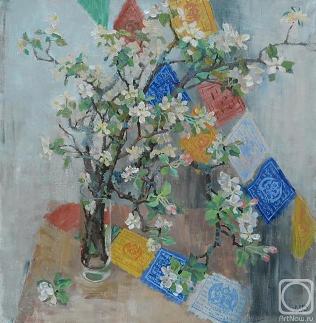 Maslennikova Maria. Apple tree branch and Buddhist flags