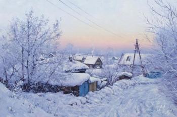 Winter in village. Frost