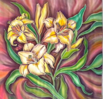 Batik-scarf "Bright lilies". Moskvina Tatiana