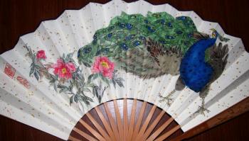 Peony fan and peacock