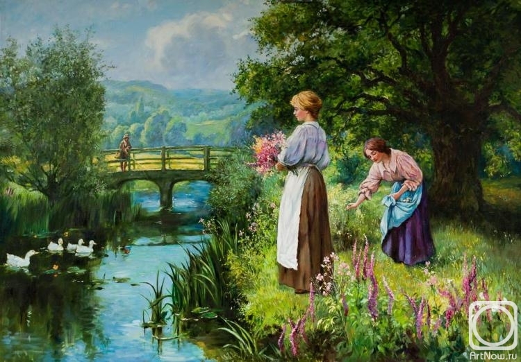 Simonova Olga. The copy of a picture of J. King "Girls at the river"